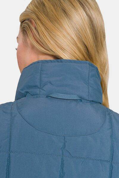 Zenana Zip Up Cropped Puffer Vest with Pockets - Hovatok