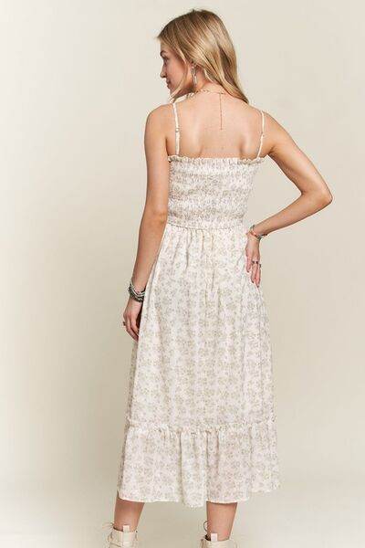 ADORA Smocked Floral Ruffled Hem Cami Dress - Hovatok