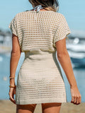 Openwork V-Neck Short Sleeve Cover Up - Hovatok