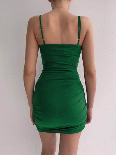 Twisted Ruched Spaghetti Strap Dress - Hovatok