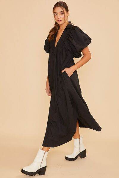 Annie Wear Smocked Puff Sleeve Midi Dress - Hovatok