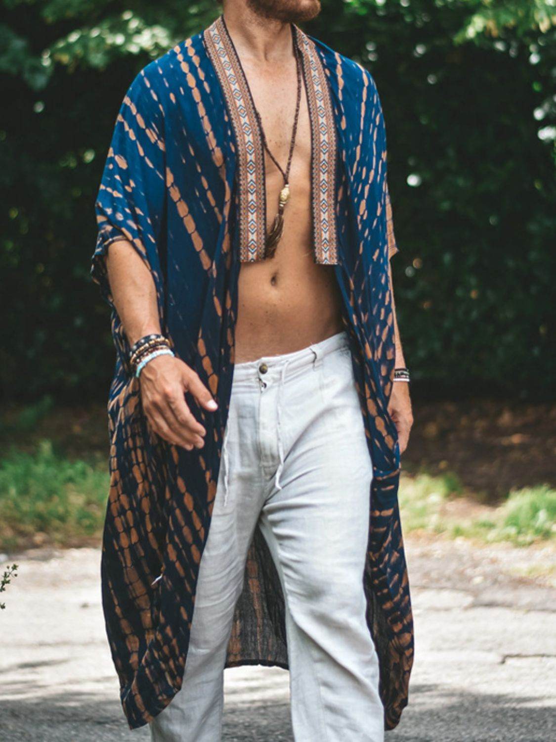 Men's Plus Size Printed Open Front Cover-Up - Hovatok