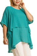 Umgee Full Size Cuffed Half Sleeve Layered Top Plus Size - Hovatok