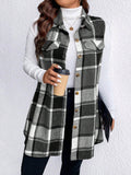 Honey Plus Size Pocketed Plaid Button Up Vest Coat - Hovatok