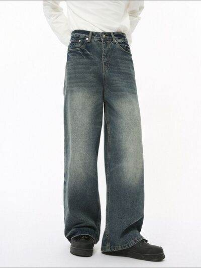 Men's Washed Wide Leg Jeans - Hovatok