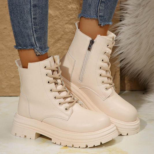 Lace Up Platform Boots with Side Zip - Hovatok