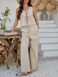 Devine Tied V-Neck Sleeveless Top and Pants Set - Hovatok