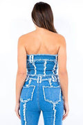 American Bazi Frayed Edge Denim Corset Top - Hovatok