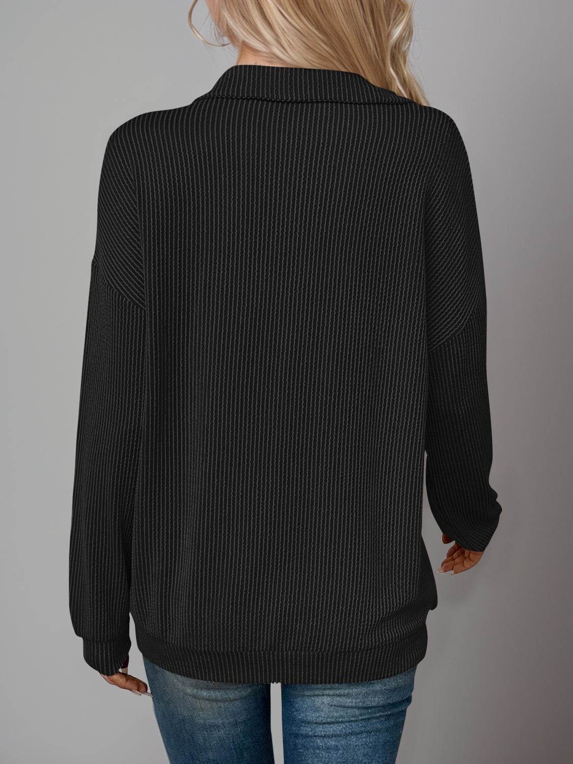 Double Take Striped Half Zip Long Sleeve T-Shirt - Hovatok