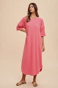Annie Wear Striped Round Neck Terry Midi Dress - Hovatok