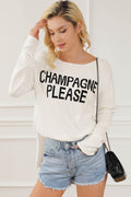 CHAMPAGNE PLEASE Long Sleeve Slit Sweater - Hovatok