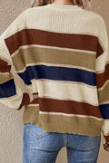 Contrast Striped Round Neck Long Sleeve Sweater - Hovatok