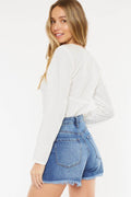 Kancan Distressed Button-Fly High Waist Denim Shorts - Hovatok