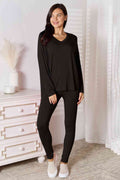Basic Bae Full Size V-Neck Soft Rayon Long Sleeve Top and Pants Lounge Set - Hovatok