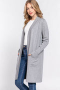 ACTIVE BASIC Open Front Rib Trim Long Sleeve Knit Cardigan - Hovatok