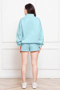 Half Zip Long Sleeve Sweatshirt and Drawstring Shorts Set - Hovatok