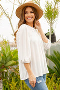 Celeste Full Size Puff Sleeve and Bow Detail Top Plus Size - Hovatok