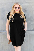 Basic Bae Bamboo Full Size Round Neck Short Sleeve Dress with Pockets - Hovatok
