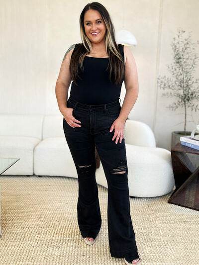 Judy Blue Full Size High Waist Distressed Flare Jeans - Hovatok