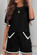 Contrast Trim Tee and Shorts Set - Hovatok