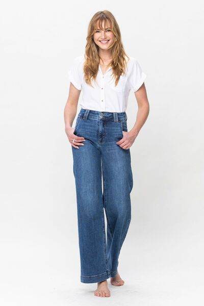 Judy Blue Full Size Double Button Wide Leg Jeans - Hovatok
