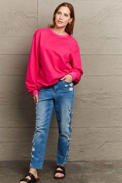 Full Size Round Neck Long Sleeve Sweatshirt - Hovatok