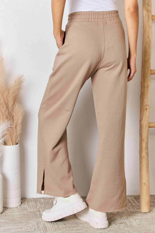 RISEN Wide Waistband Slit Wide Leg Pants - Hovatok