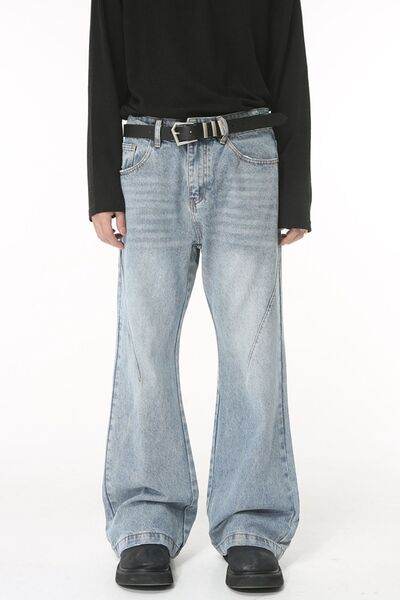 Washed Bootcut Men's Jeans with Pockets - Hovatok