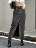 Button Up High Rise Denim Skirt - Hovatok