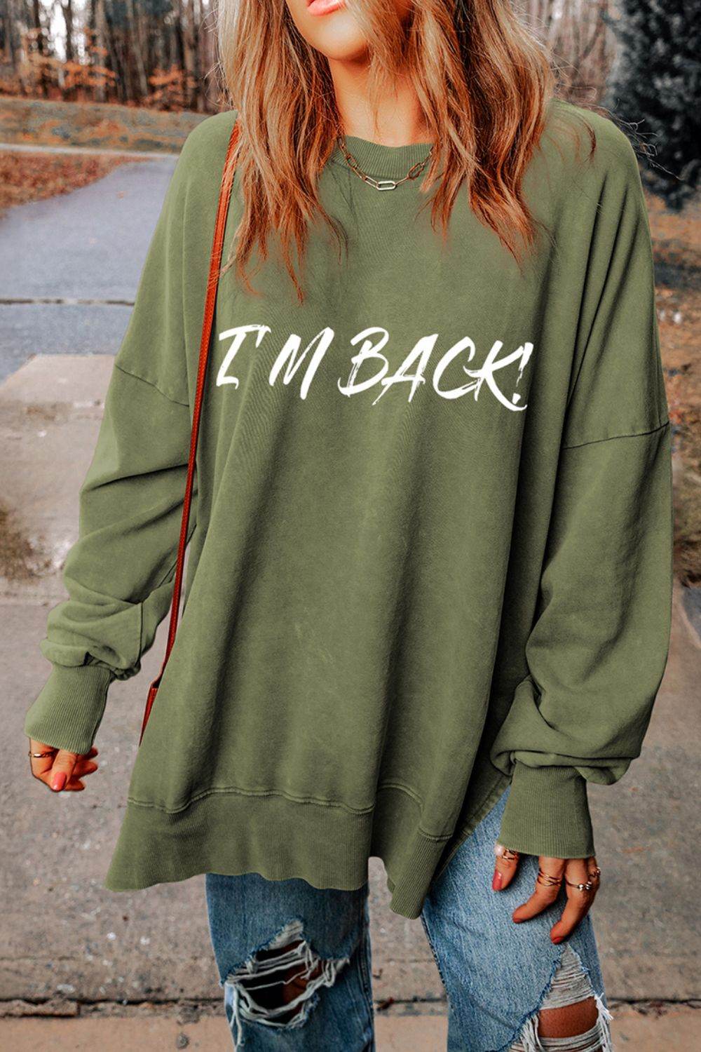I'M BACK Round Neck Dropped Shoulder Sweatshirt - Hovatok