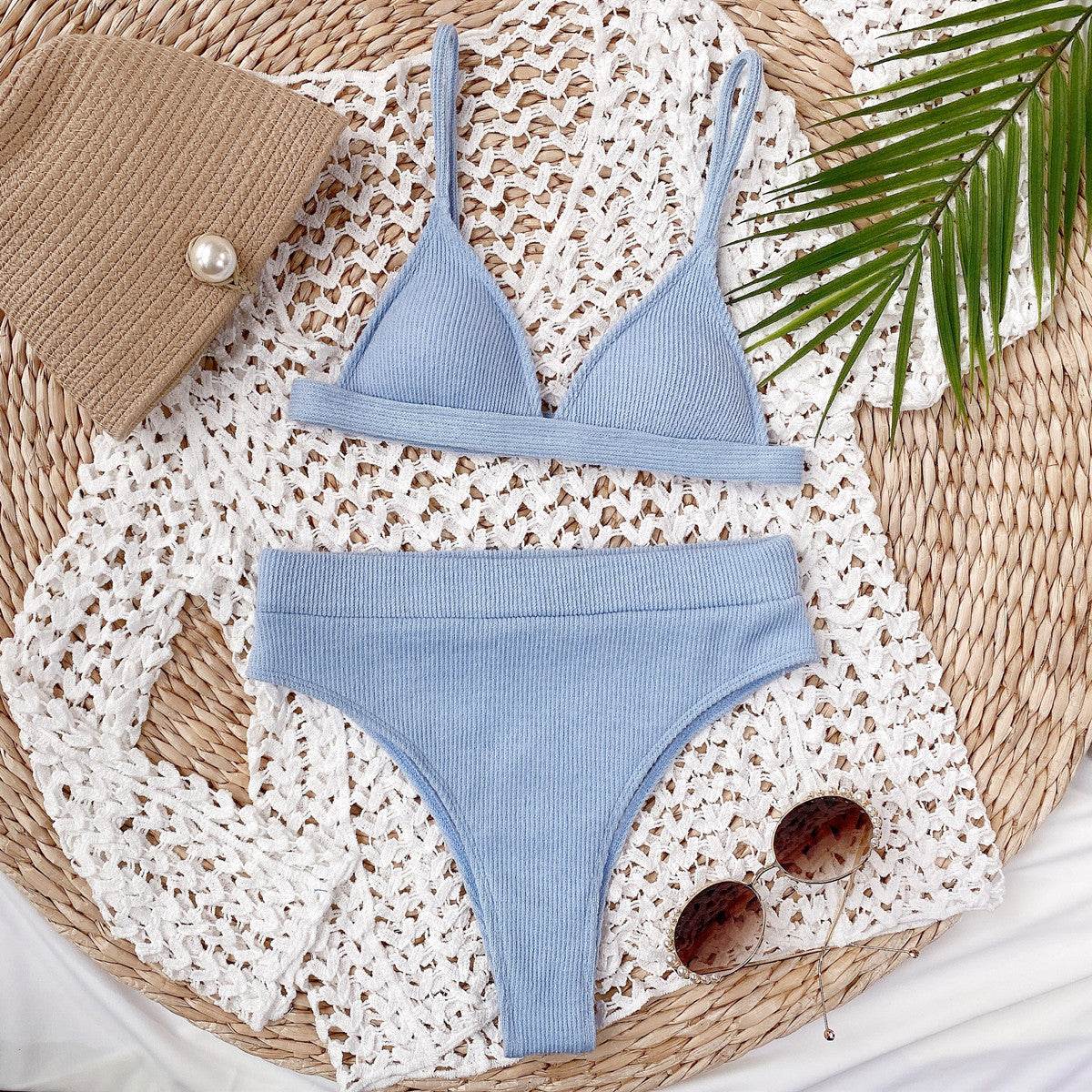 Spaghetti Strap Ribbed Bikini Set - Hovatok