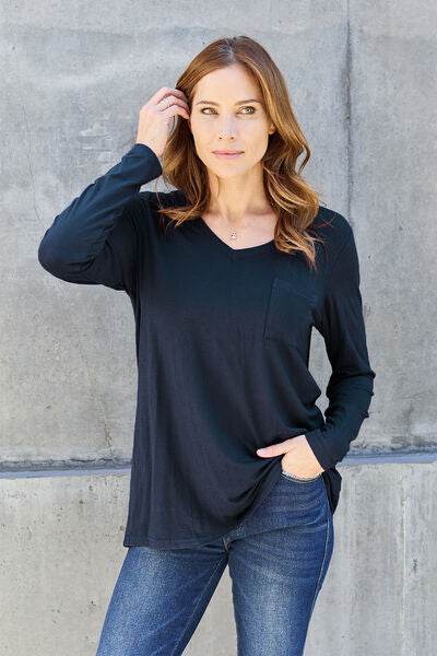 Basic Bae Full Size V-Neck Long Sleeve Top - Hovatok