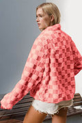 Double Take Checkered Long Sleeve Fuzzy Jacket - Hovatok