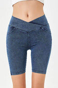 Basic Bae Asymmetrical Waist Denim Shorts with Pockets - Hovatok