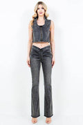 American Bazi Zip Up Washed Crop Denim Vest - Hovatok