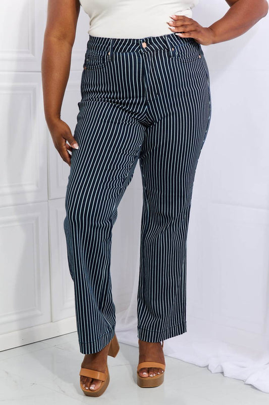 Judy Blue Cassidy Full Size High Waisted Tummy Control Striped Straight Jeans - Hovatok