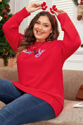 Plus Size MERRY Round Neck Long Sleeve Sweater - Hovatok