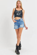 RISEN Full Size High Rise Distressed Raw Hem Denim Shorts - Hovatok