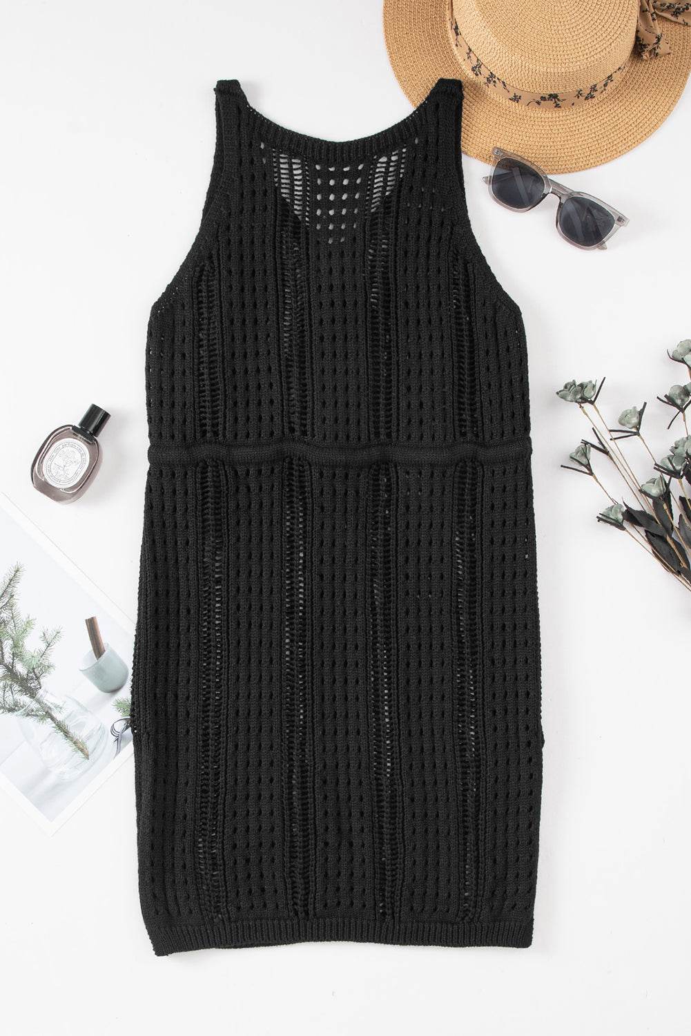 Openwork Slit V-Neck Sleeveless Cover Up Dress - Hovatok