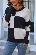 Angel Wings Color Block Round Neck Dropped Shoulder Sweater - Hovatok