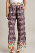 Umgee Full Size Mixed Print Elastic Waistband Pants Plus Size - Hovatok