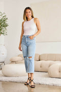 RFM Full Size Tummy Control High Waist Raw Hem Distressed Jeans - Hovatok
