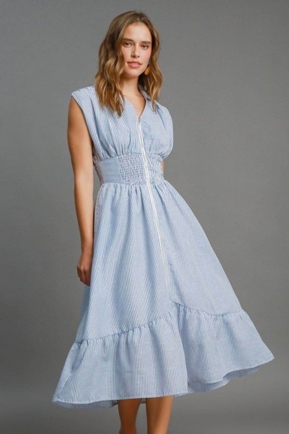 Umgee Full Size Striped Midi Dress with Smocked Waist Plus Size - Hovatok