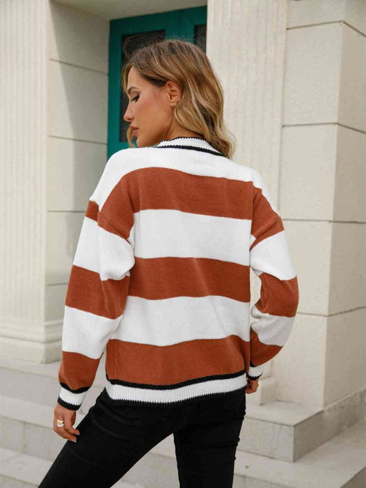 Angel Wings Striped Button Down Cardigan - Hovatok