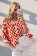 Double Take Tied Checkered Dropped Shoulder Flounce Sleeve Cardigan - Hovatok