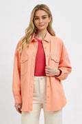 RISEN Full Size Button Down Long Sleeve Denim Shacket with Chest Pockets Plus Size - Hovatok