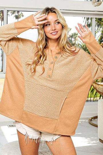BiBi Thumb Opening Long Sleeve Top with Kangaroo Pocket - Hovatok