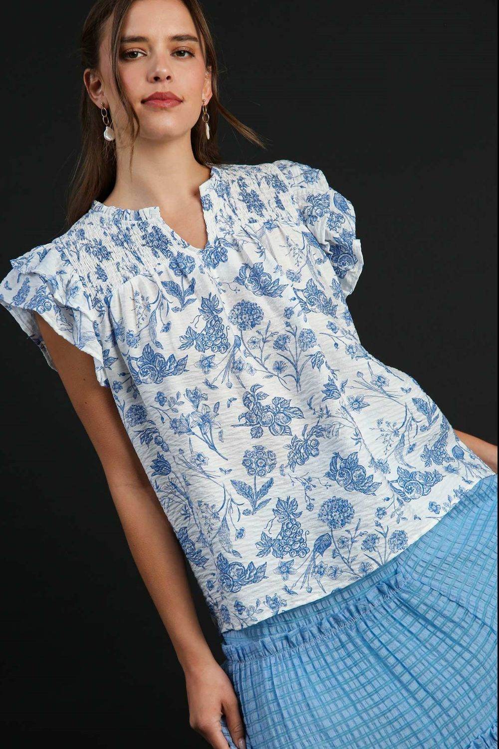 Umgee Full Size Two Tone Boxy Cut Floral Print Plus Size - Hovatok
