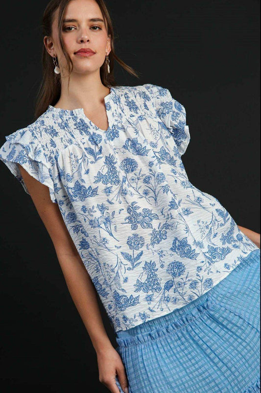 Umgee Full Size Two Tone Boxy Cut Floral Print Plus Size - Hovatok