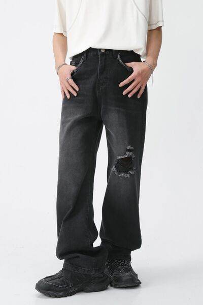 Distressed Mid Rise Men's Jeans - Hovatok